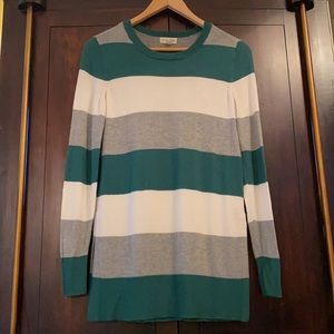 Maison Jules Long Tunic Green and White Sweater